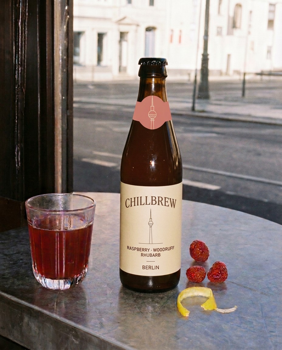 ChillBrew Berlin bottle photographed on a city windowsill